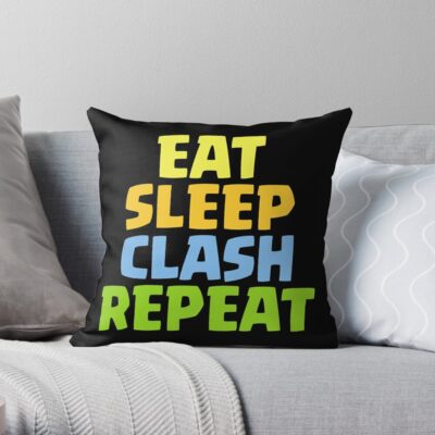 Eat Sleep Clash Repeat Funny Gift Throw Pillow Official Clash Of Clans Merch